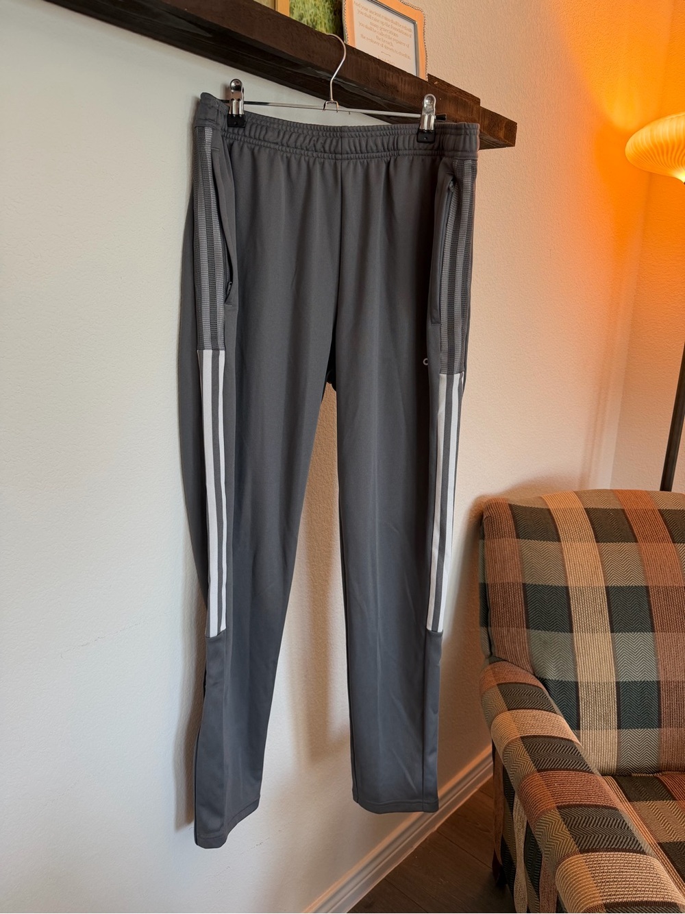 adidas Men's Gray Joggers with White Side Stripes